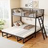 Metalen Stapelbed met Uitschuifbed, 90 x 200, Kinder Stapelbed voor Meerdere Personen, Ideaal voor Kinderkamers en Kleine Ruimtes Zwart