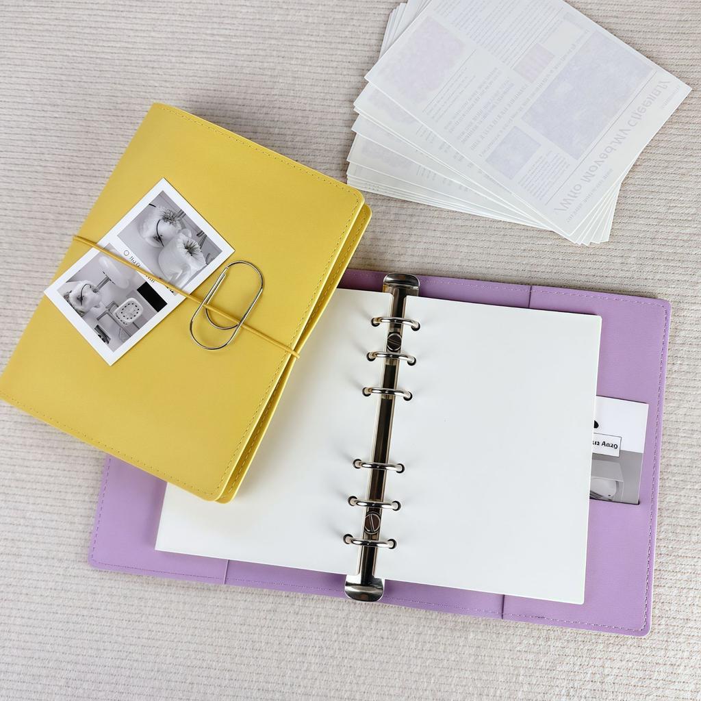 A6 Pu Leather Binder 6 Ring Binder With 45 Sheets PU Clip-on Notebook Faux leather Loose Leaf Notebook Journal
