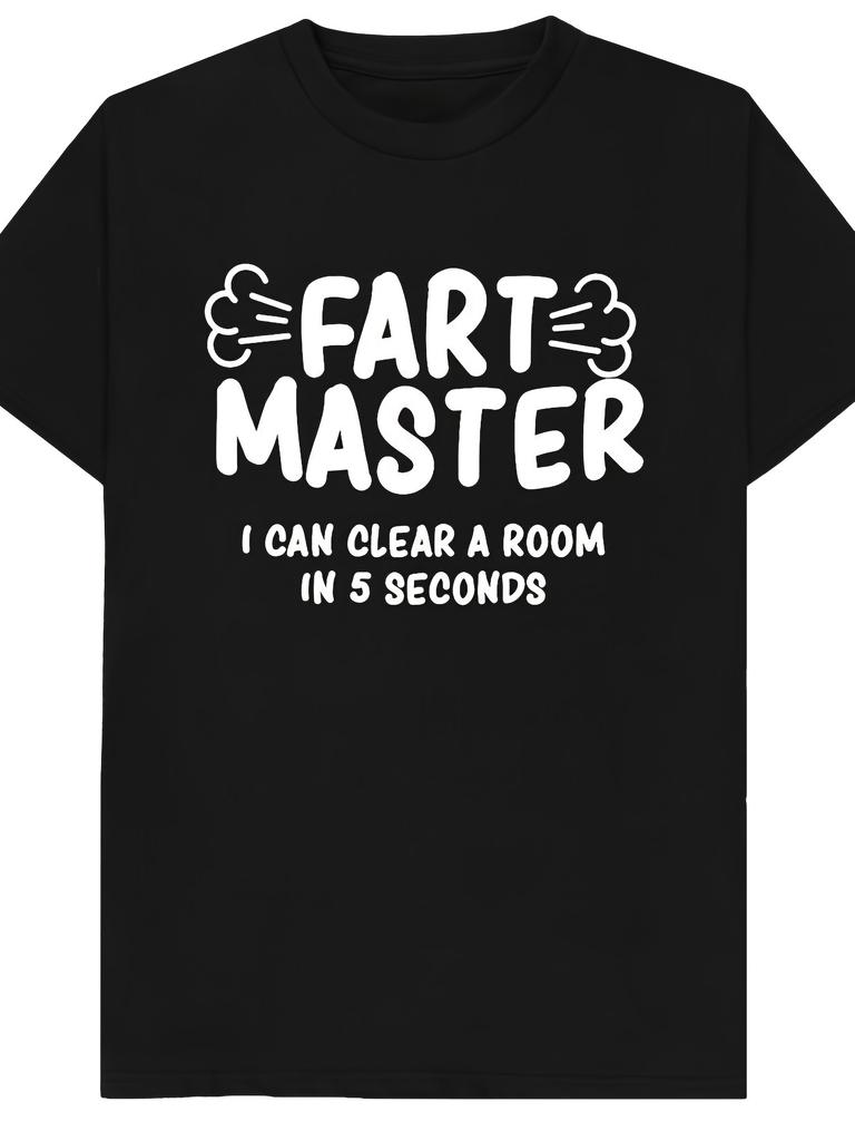 Men's Funny Fart Master Graphic T-Shirt - Bold White Text Novelty Tee - Soft Breathable Fabric Casua