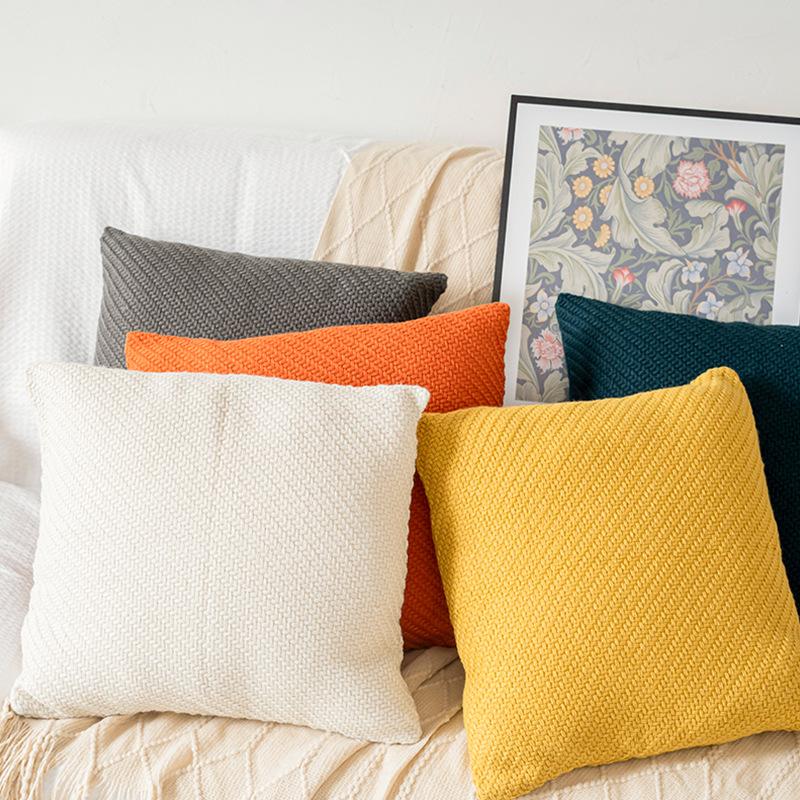 Nordic Style Knitted Pillowcase with Core Square Living Room Cushion Living Room Ins Light Luxury Sofa Cushion Cover