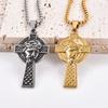 Stainless Steel Jesus Face Cross Pendant for Men Women Punk Amulet Orthodox Cross Necklace Chain Charms Jewelry Gift