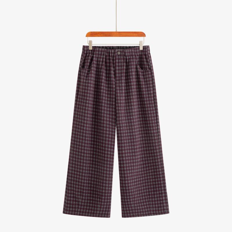 

Plus Size Women s High-Waisted Retro Plaid Wide-Leg Cropped Pants NK1287 XXXL (160-180 jin) красный