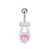 Stainless Steel Hypoallergenic Navel Belly Button Rings Cute CZ Heart Bow Decor Body Jewelry for Summer Beach Wear