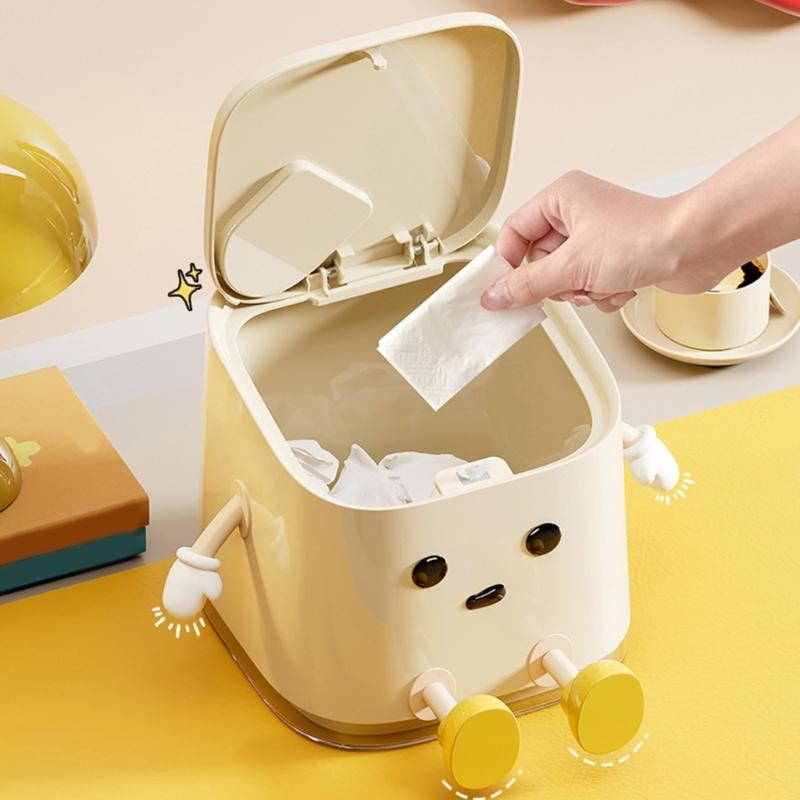 Space Saving Mini Trash Bin for Desk Press To Open Lid Plastic for Home and Office