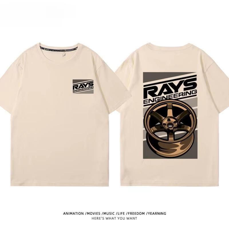 Japanese Car Modified Rim TE37 Wheel Hub Modified Car JDM Short-sleeved T-shirt Men's and Women's Cotton Half-sleeved Top