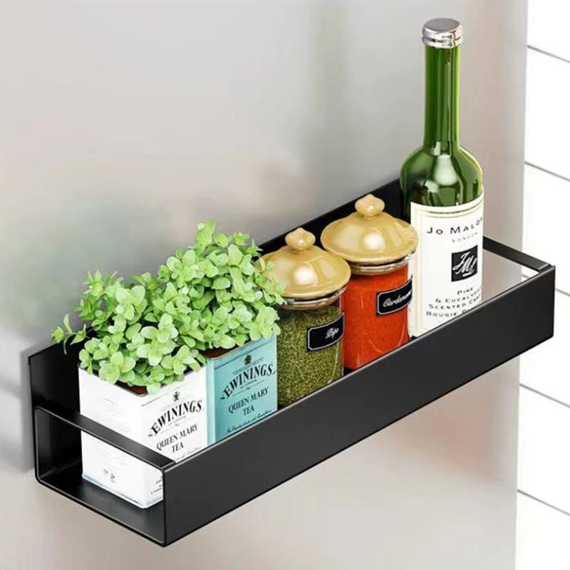 Magnetischer Kühlschrank-Organizer - Bohrfreies, seitlich montiertes Gewürzregal, Verstellbare Küchenaufbewahrung mit Haken für Gewürze & Utensilien