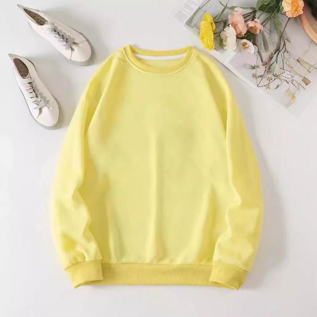 Spring Casual Hoodie Jacket Fleece Lined Loose Solid Round Neck Pullover Womenswear