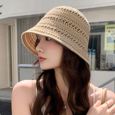 Women Fisherman Hat Hollowed-Out Design Sun Protection Wide Brim Hat Solid Color V Protection Summer Beach Hat