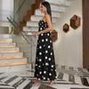 Damen Sommer Maxikleid mit Polka-Dot und Streifenprint, Spaghettiträgern, Stufenrock, Lässiger Lockerer Schnitt, Langes Kleid