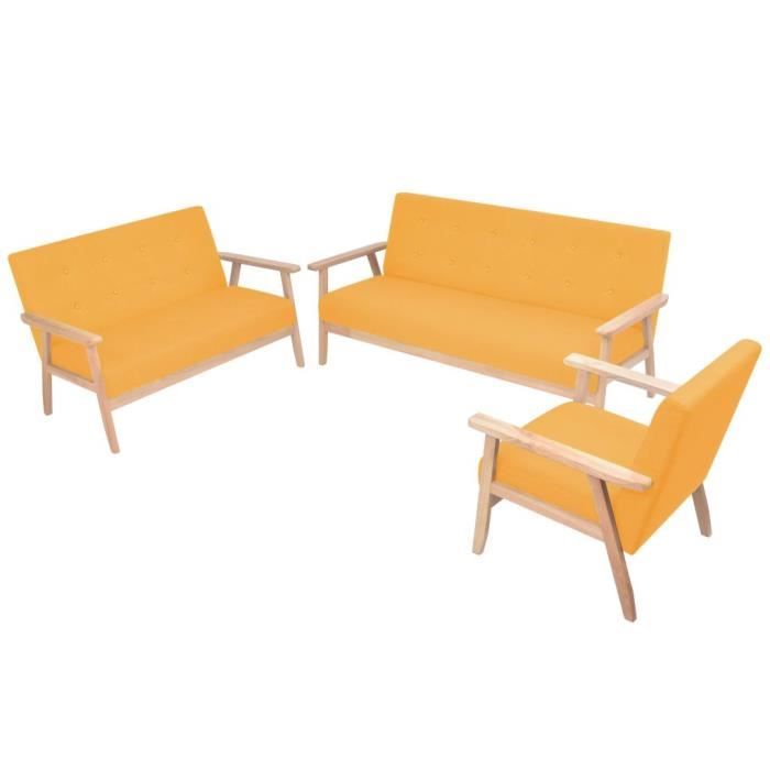VidaXL Ensemble de canapé 3 pcs Tissu jaune