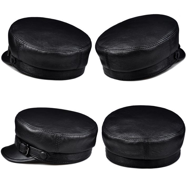 Cappello da Capitano da Motociclista in Vera Pelle da Uomo - Berretto Rock Navy per Autunno/Inverno