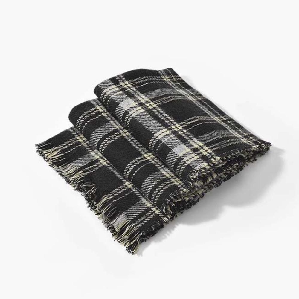 Long Men Thick Shawl Warm Double-sided Scarf Large Plaid Knitted Scarf Autumn