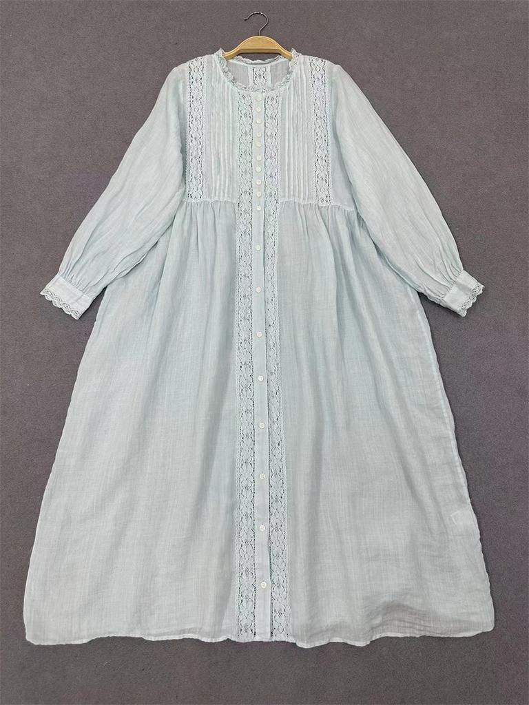 Johnature Japanese Mori Women Hollow Lace Loose Dress Women Summer Thin Loose Casual Vintage Female Dresses