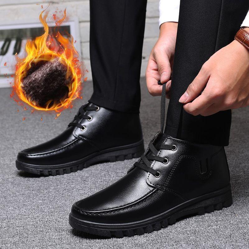 Men's cotton shoes, leather and wool integrated winter warm and velvet thickened high-top snow boots