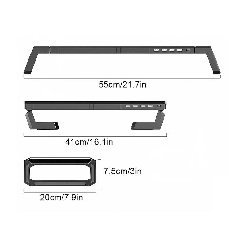 4USB PC Monitor Stand 7-color RGB light strip Monitor Arm Storage Space Bar Laptop Monitor Stand With USB Charging