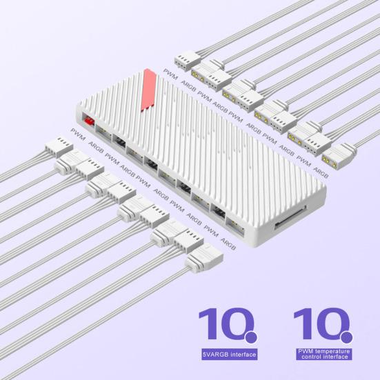 ARGB Fan Hub Ports PWM Temperature with 10 Control Speed Regulation Energy Saving
