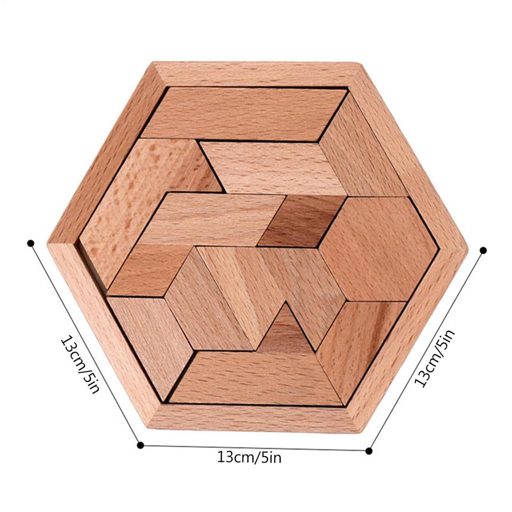 Hexagon Wooden Puzzle Tangram Intelligence Toys For Kids Adults Thinking Training Games Puzzle Infant Rompecabezas De Madera