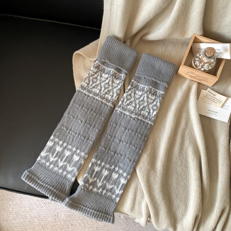 Knitted Mid-Leg Socks, American Vintage Sock Covers, Maillard Contrasting Warm Casual With Shoes And Boots, Stacked Socks