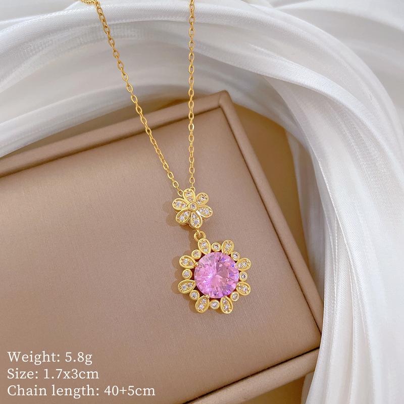 Multi-Element Style Copper Micro-Inlaid Necklace Combination Female Real Gold Electroplated Exquisite Collarbone Chain
