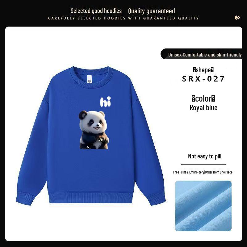 Custom Panda Pattern Heavyweight Long Sleeve Crew Neck Sweatshirt for Milk Tea Shop Workwear