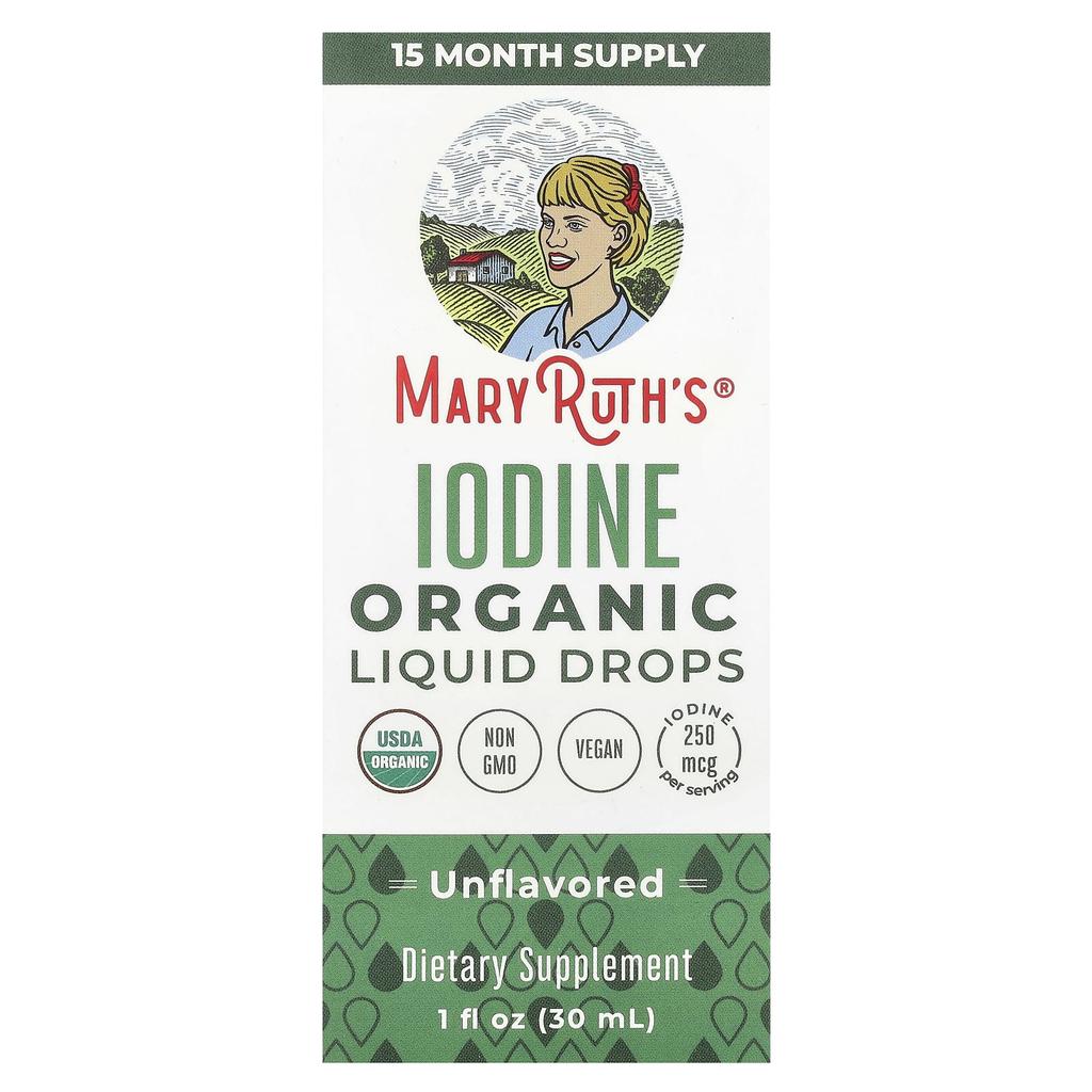 MaryRuth's Picături Lichide de Iod Organic, Fără Aromă, 1 fl oz (30 ml)