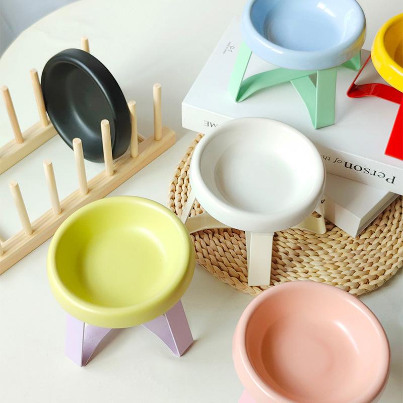 Neck Protection High Foot Cat Food Bowl Durable Cat Drinking Water Bowl Ceramic Cat Bowl Kittens Feeding Bowl Pet Supplies
