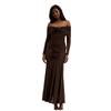 Autumn New European and American Women's Clothing Fashion Temperament Solid Color Pleated Slim-fitting Long-sleeved One-word Shoulder Dress