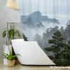 Misty Mountain Shower Curtain 1Pc Polyester 2D Flat Print 70.8X70.8" Pine Trees Clouds Background Grommet Top