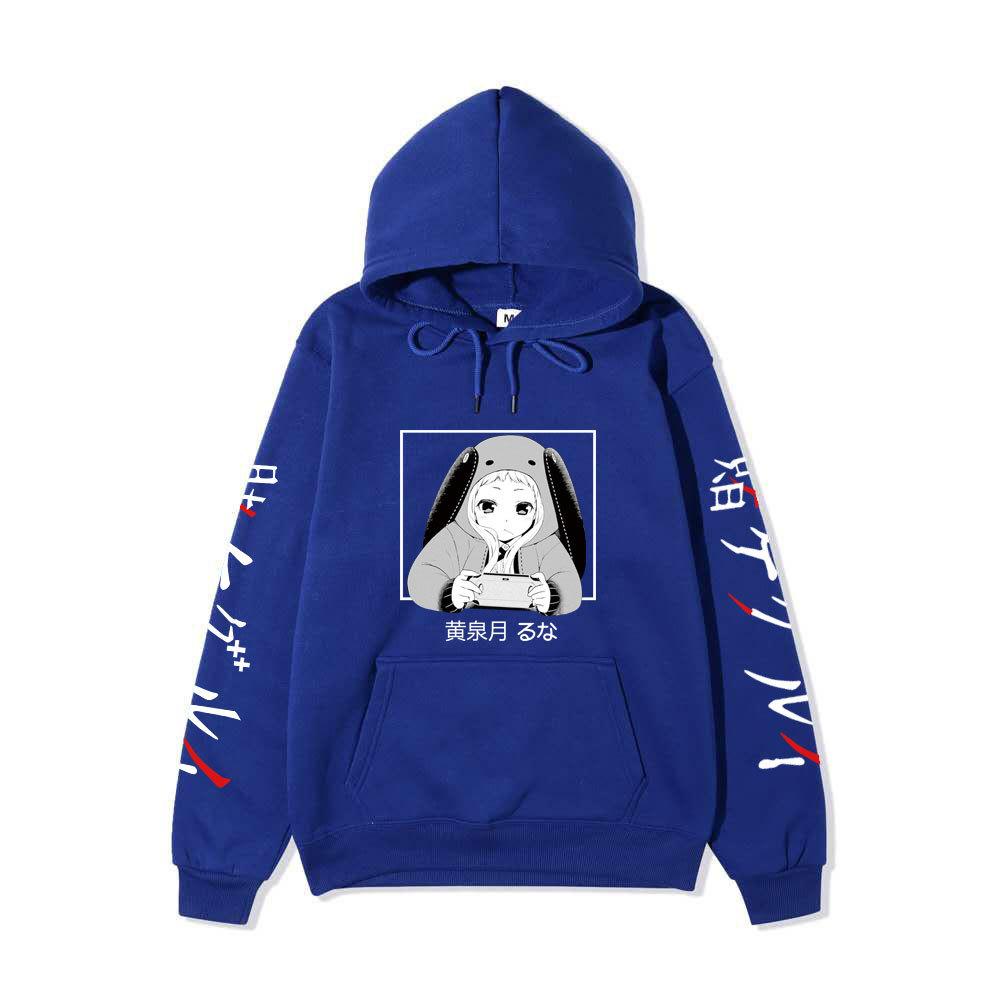 Kakegurui Runa Yomozuki Hoodie Unisex Fleece Sweatshirt Black White Anime Portrait Japanese Text Sleeve Autumn Winter Pullover