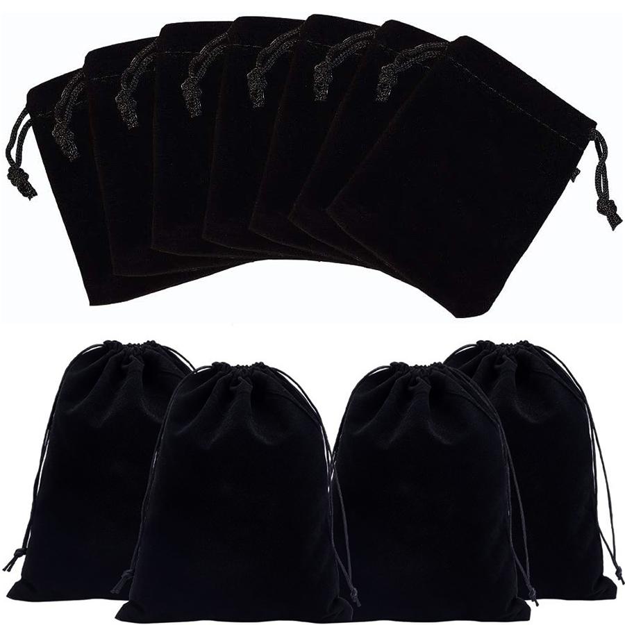 10pcs 7x9cm Black Velvet Drawstring Pouches - Jewelry Gift Bags for Wedding Party Favors, Small Item Storage & Packaging