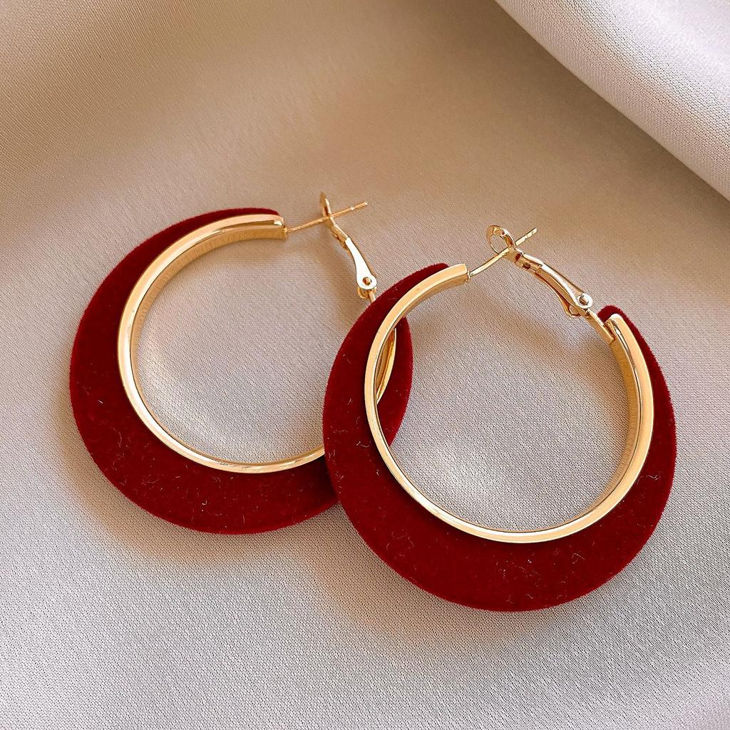 Silver needle Hong Kong style retro flocking round leopard print earrings earrings personalized autumn and winter earrings women