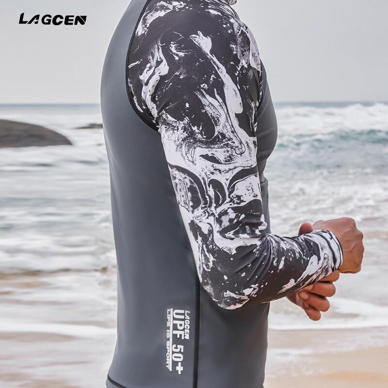 Mens Long Sleeve Rash Guard UPF 50 Quick Dry Swim Shirt Snorkeling Surfing Diving Water Sports