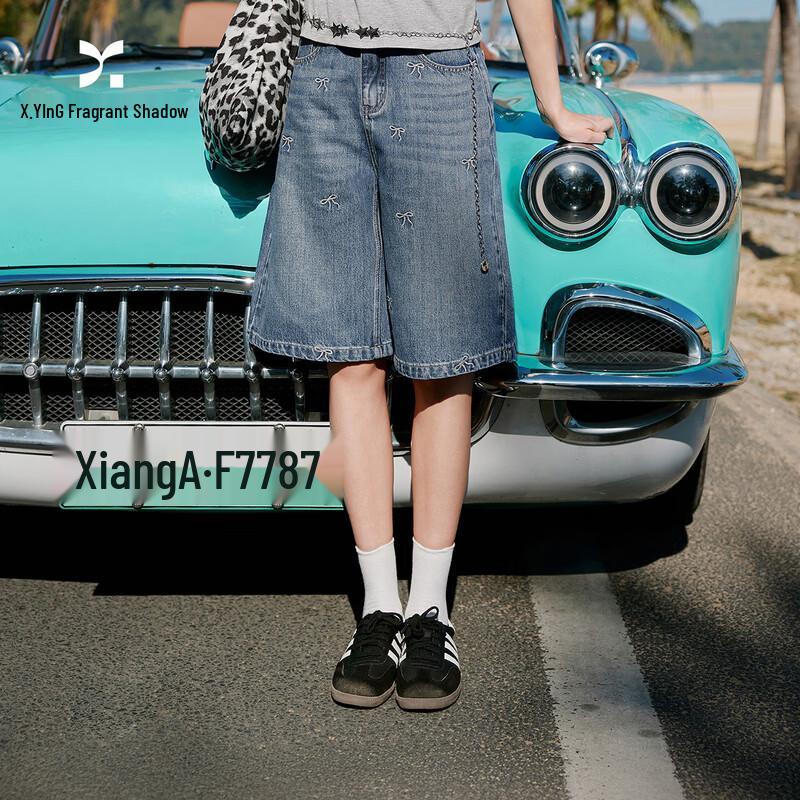 Women s Retro Bow Embroidered High-Waist Denim Capris XL