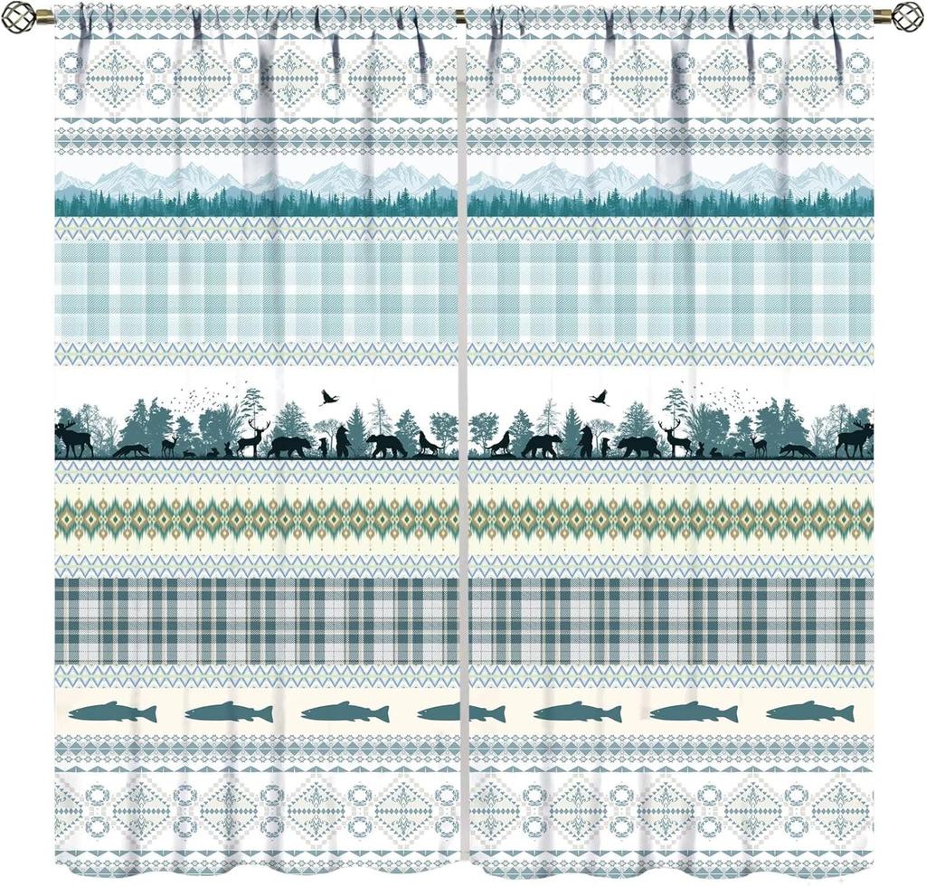 Tribal Geometric Pattern Curtains,Traditional Southwestern Style Aztec Window Treatments for Bedroom Living Room,Minimalist