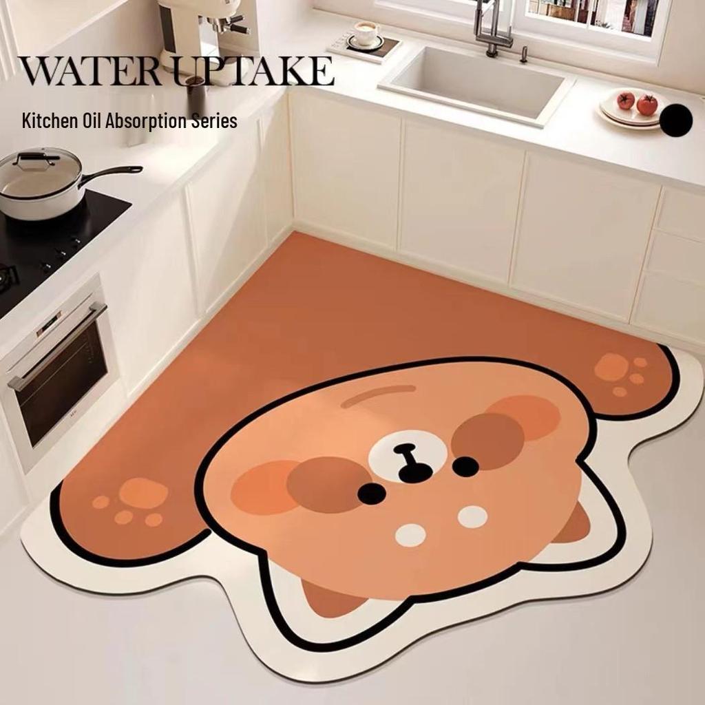 Cartoon Non-Slip Water-Absorbing Floor Mat for Kitchen, Bathroom, and Toilet - Easy Clean, Stain & Wear Resistant.