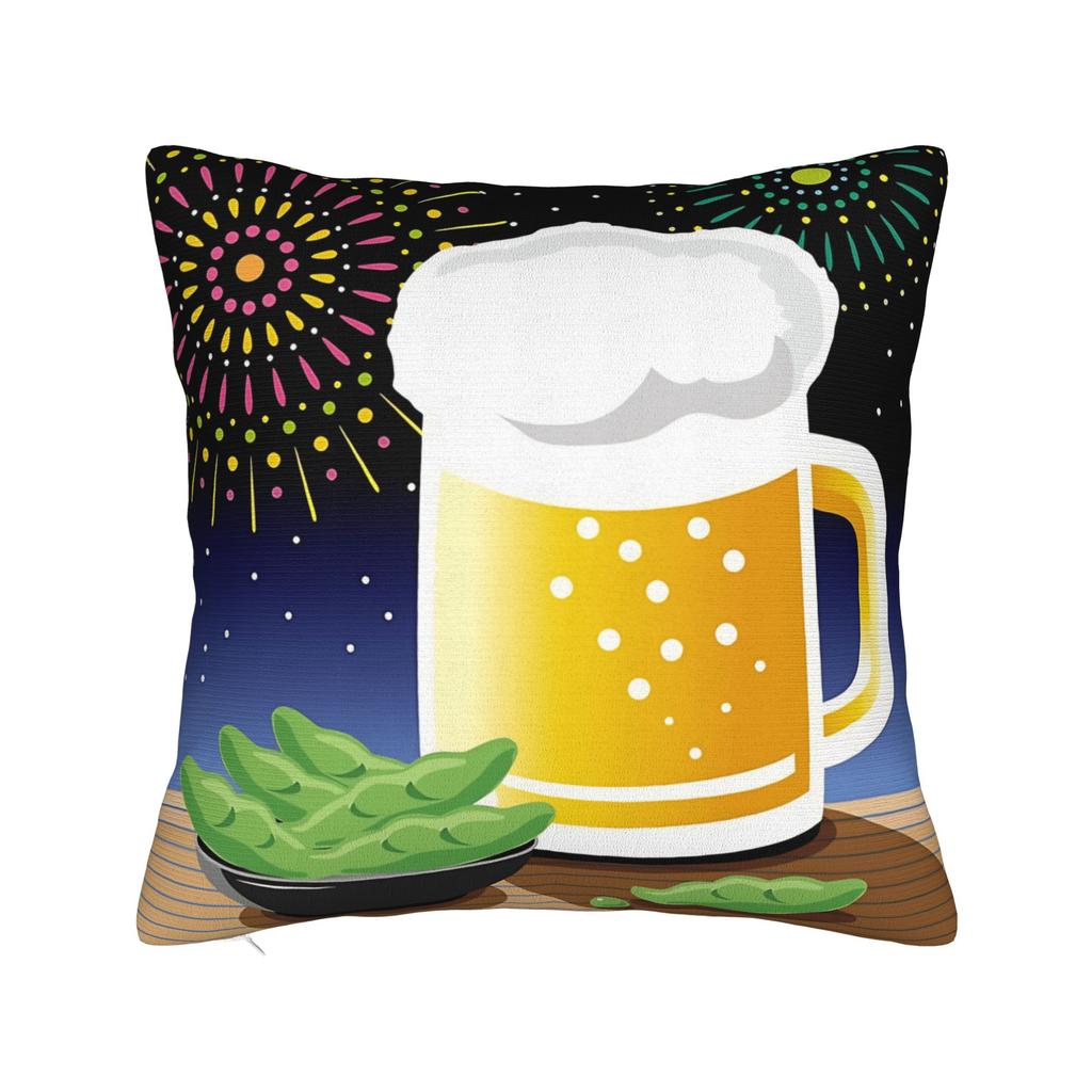 Happy Set Beer and Edamame Graphic Pillow Cover Japanese Izakaya Soft Cushion Cover Morden Pillow Case For Living Room Chair