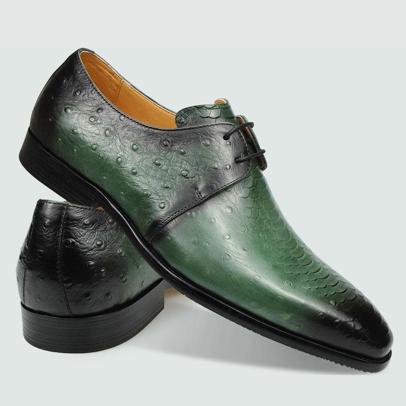 Fashion Derby Shoe Men Amazing Green Genuine Leather Breathable Casual High Quality Lace-Up Office Business Fashion male's Suit Footwear