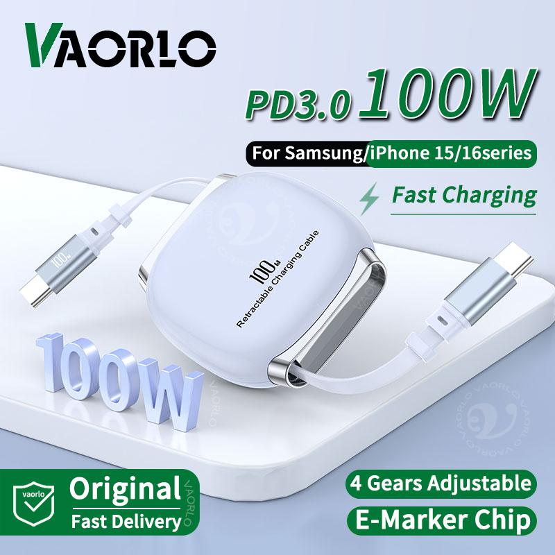 VAORLO Retractable 100W Fast Charging Cable Type C Data Cable For iphone 15/16series Samsung Laptop Tablets PD 3.0 Fast charging