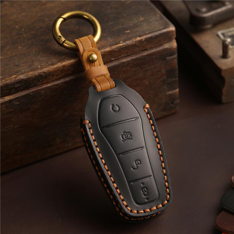 Leather Car Remote Key Cover Case Holder shell Chain Bag Fob For BYD ATTO 3 2 1 Song Plus Pro Dmi Seal U Sealion 7 Sealion 5 6