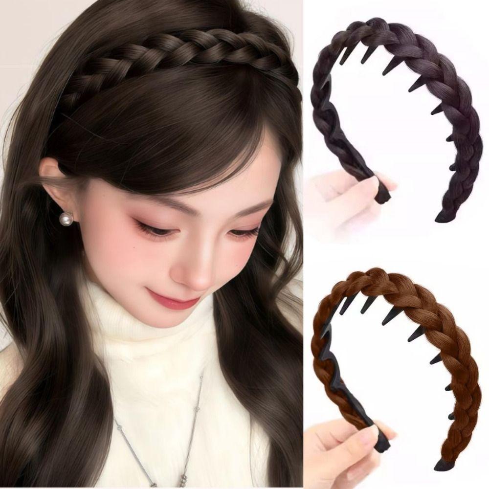 Non-Slip Braided Headband Wig Headwear Retro Head Hoop Fishbone Braids Hair Bands  for Women