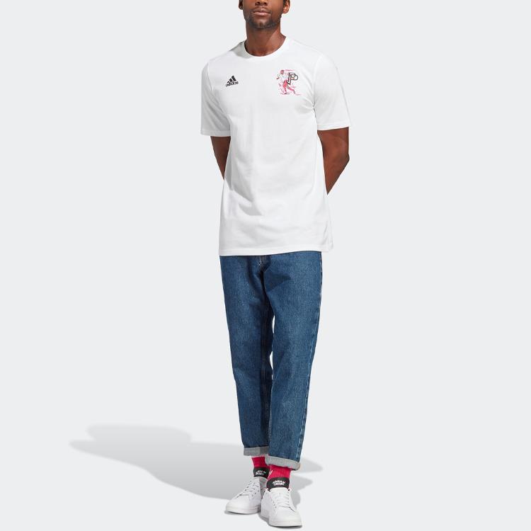 Adidas Pogba Icon Graphic Tee Hand-Drawn Pattern Printed Soccer Short Sleeve T-Shirt Men Tops White HT5186