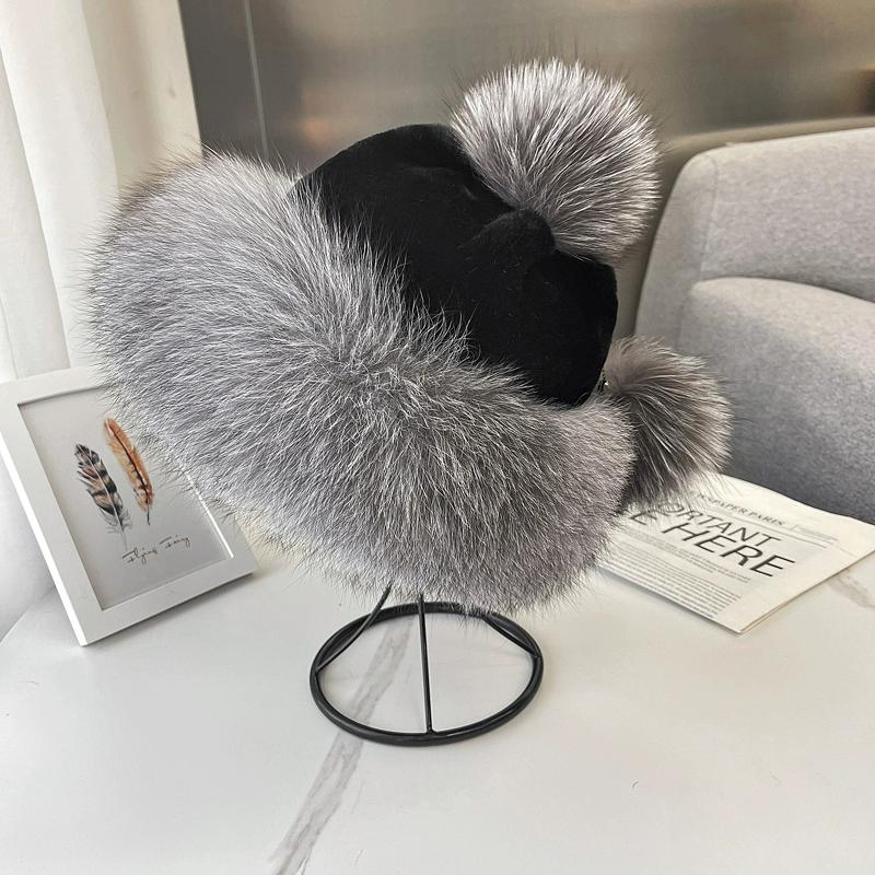Fox hair Mongolian hat women's winter warm ear protection princess fur hat outdoor thickened whole leather Rex rabbit hair ski hat