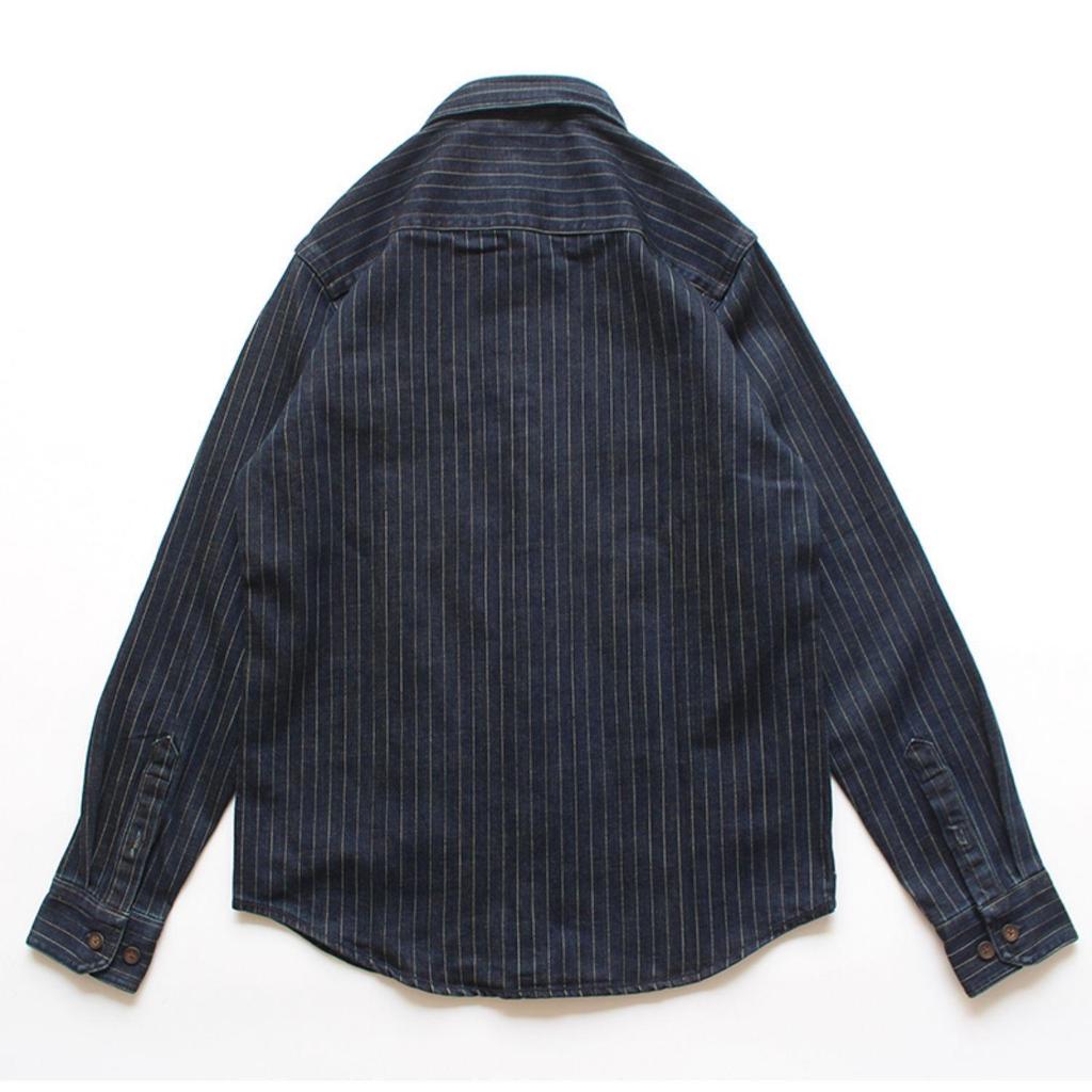 Men's Casual Retro Striped Denim Shirt Jacket - Long-Sleeved, Loose Fit for Spring and Autumn