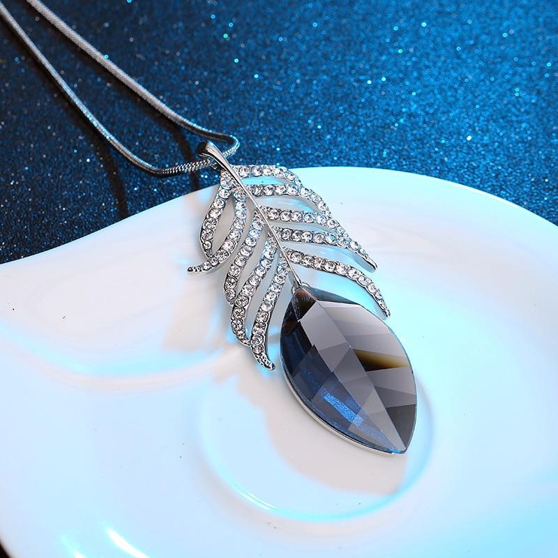 Sparkling Crystal Leaf Long Necklace For Women Bijoux Statement Pendants New Fashion Jewelry