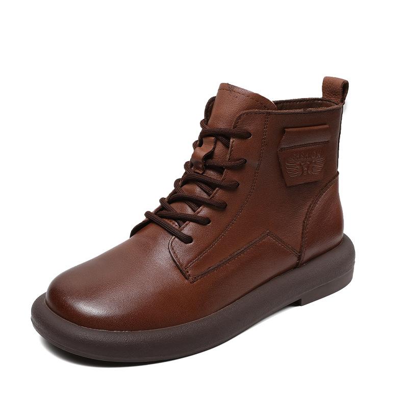 The first layer of cowhide Martin boots for women in the autumn and winter of 2025, the new lace-up retro leather British style flat-bottomed short bo