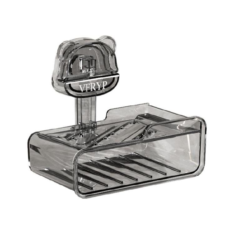 

Nonslip Suction Cup Soap Dish Wall Mounted Bathroom Storage Tray Plastic Double Layer Drainage Soap Sponge Holder Rack сірий колір