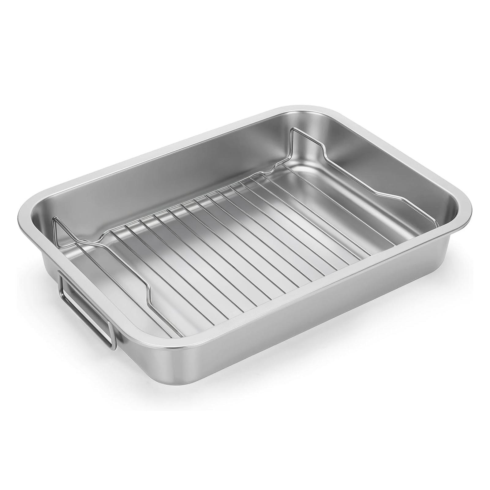Stainless Steel Turkey Roaster Pan with Rack Handles Drip Tray for Thanksgiving Christmas Holiday Roasting Baking Cooking