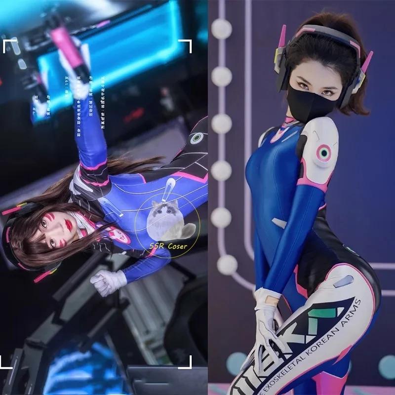 Dva Cosplay Costume Bodysuit Zenti Game Women Sexy Adult Jumpsuits Dva Wig Toy Gun Earphone Halloween Party Costumes Clothing