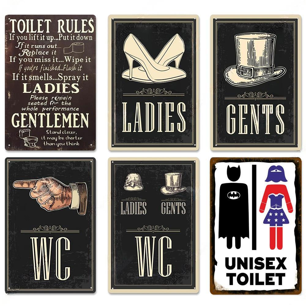 Vintage Toilet Sign Funny Metal Tin Sign Plaque WC Lavatory Toilettes Wall Art Bar Club Bathroom Restroom Toilet Wall Decoration