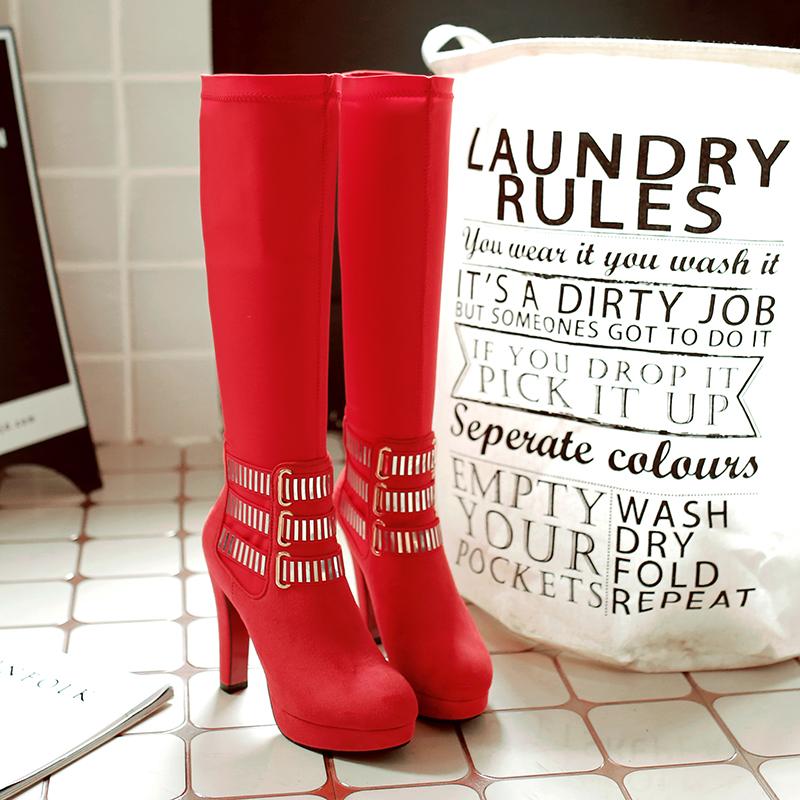 Damen High-Heel Stiefel Herbst und Winter neu wasserdicht Tisch Blockabsatz Übergröße vielseitig mittelhohe Stiefel